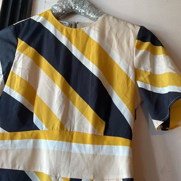Mango mini dress in yellow black tan & cream in size Small. - Picture 4 of 7